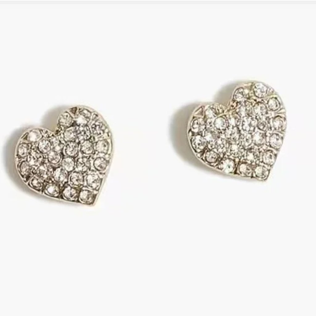 J Crew Crystal Pav Heart StudsNwt 17$